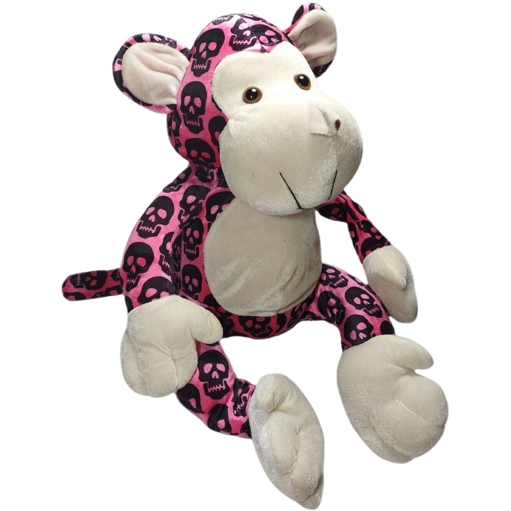 23" Plush KELLYTOY Pink SKULL Monkey Stuffed Animal Toy Black Beige‎ Floppy 2009